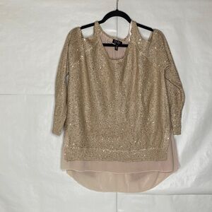 Jessica Simpson Gold Sequin Layered Cold-Shoulder Blouse